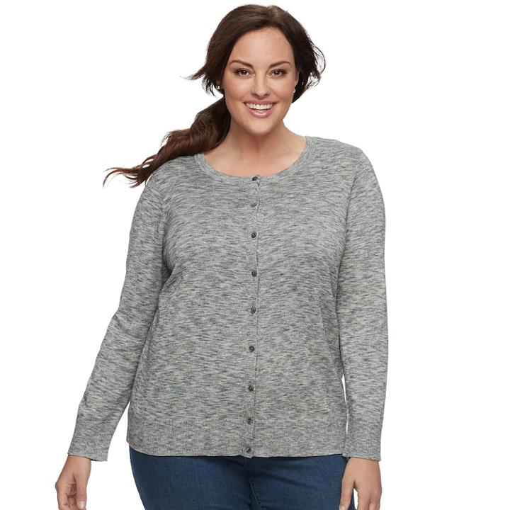 Plus Size Croft & Barrow&reg; Essential Cardigan Sweater, Women's, Size: 4xl, Dark Grey