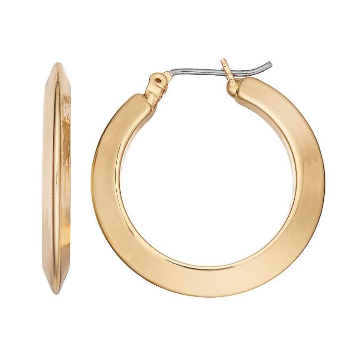 Chaps Beveled Nickel Free Hoop Earrings, Women's, Yellow Oth