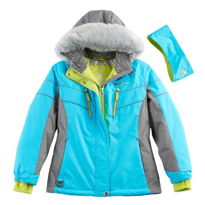 Girls 7-16 Zeroxposur Faux-fur Trim Fleece-lined Heavyweight Jacket & Ear Muff Headband Set, Size: 10-12, Light Blue