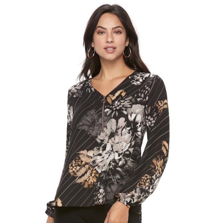 Women's Apt. 9&reg; Zip Front Top, Size: Xxl, Black