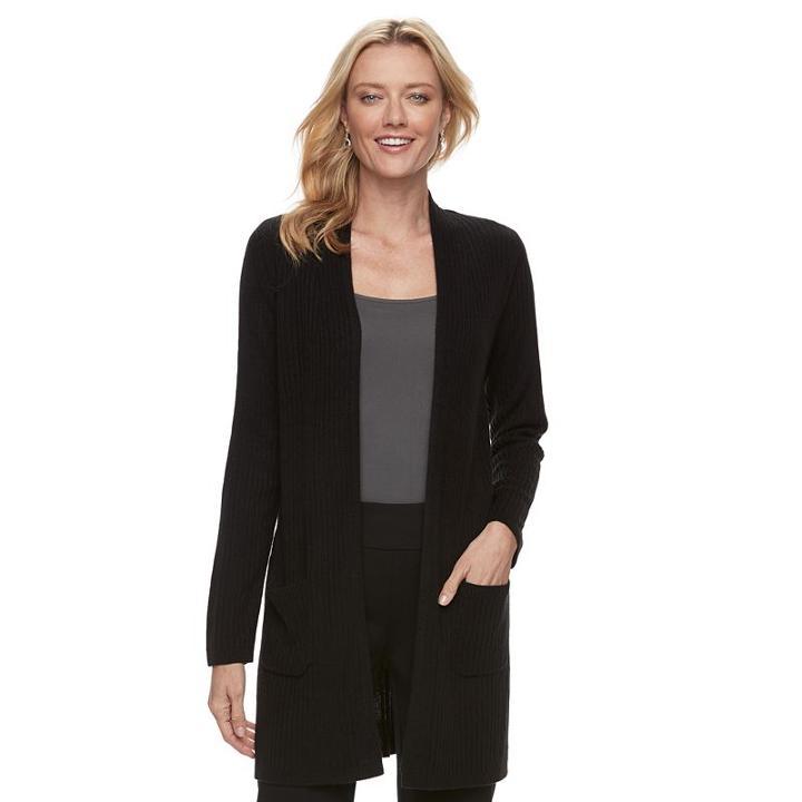 Women's Dana Buchman Ribbed Open Front Cardigan, Size: Xl, Black