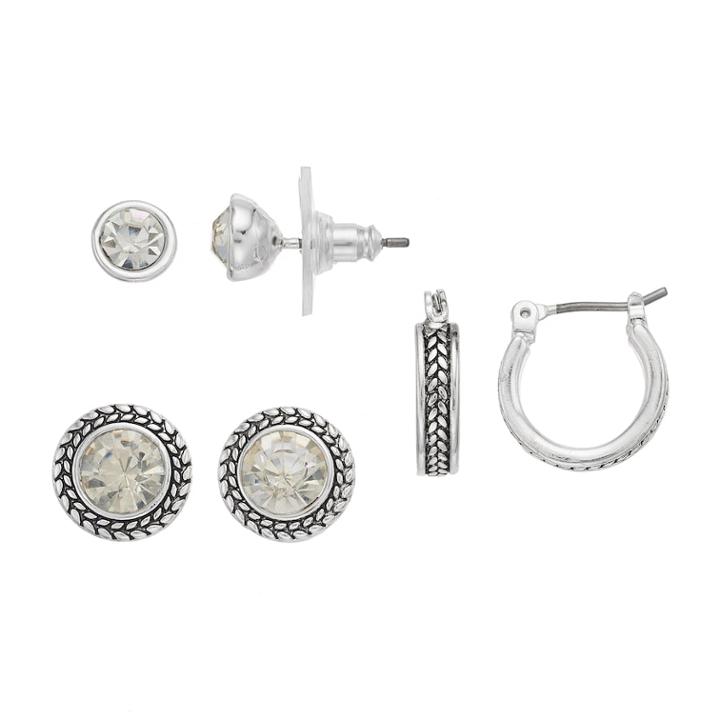 Napier Textured Hoop & Stud Earring Set, Women's, Silver