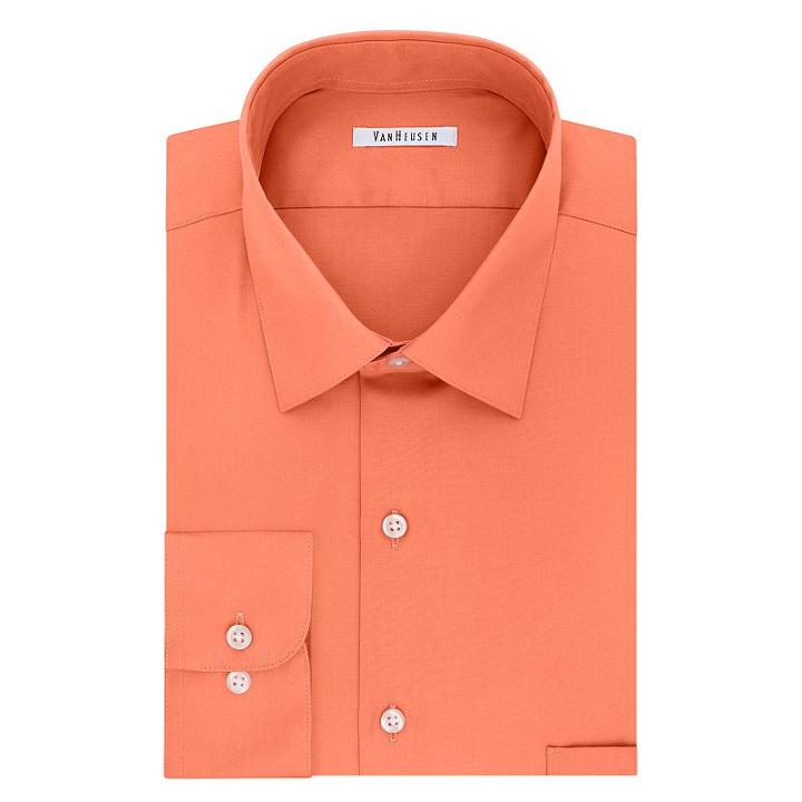 Men's Van Heusen Classic-fit Solid Dress Shirt, Size: 17.5 36/37, Lt Orange
