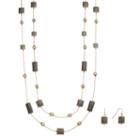 Beaded Geometric Double Strand Necklace & Drop Earring Set, Women's, Multicolor