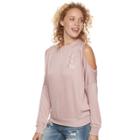 Juniors' About A Girl Nope Not Today Cold-shoulder Graphic Sweatshirt, Size: Medium, Light Pink