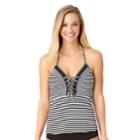 Women's Cole Of California D-cup Striped Lace-up Tankini Top, Size: Large, Cali Stripe