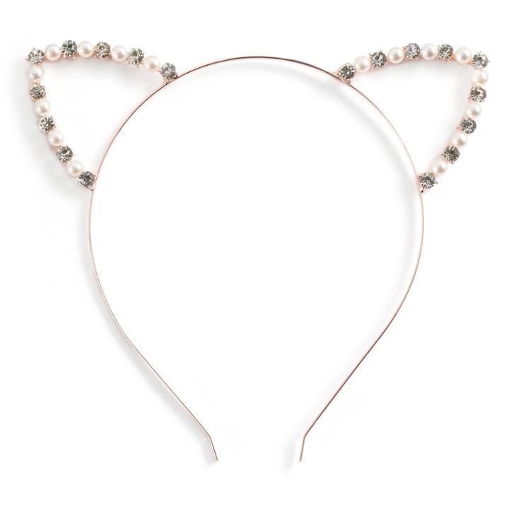 Simulated Pearl & Crystal Cat Ears Headband, Women's, White