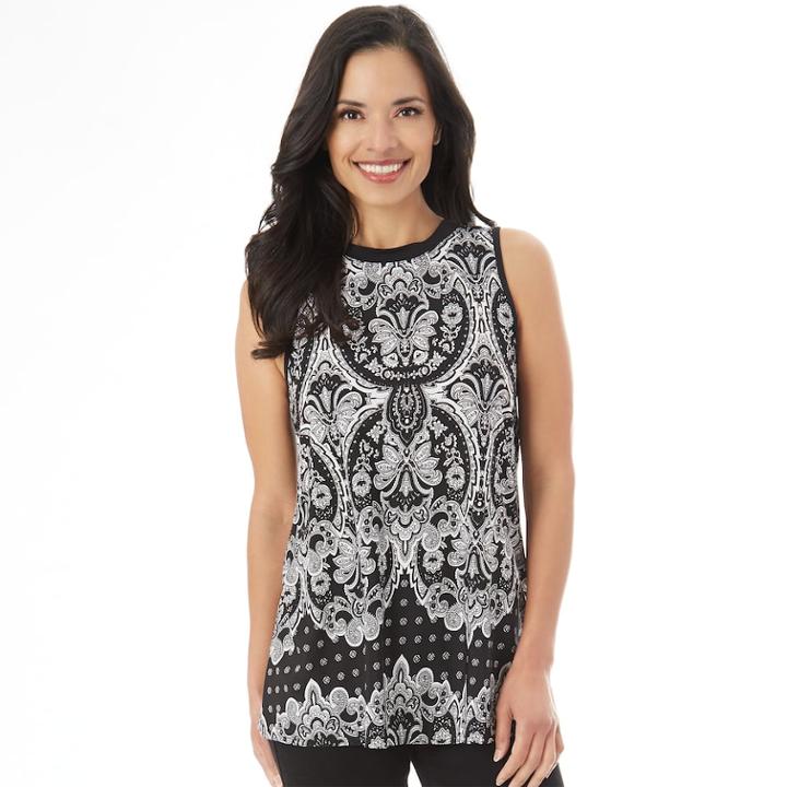Petite Apt. 9&reg; Printed Swing Tank, Women's, Size: Xl Petite, Black White Medallion