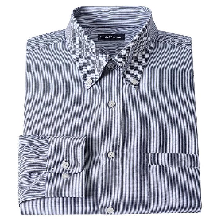 Men's Croft & Barrow&reg; Fitted Solid Easy Care Button-down Collar Dress Shirt, Size: 17-32/33, Blue