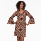 Women's Msk Print Bell-sleeve Shift Dress, Size: Large, Med Pink