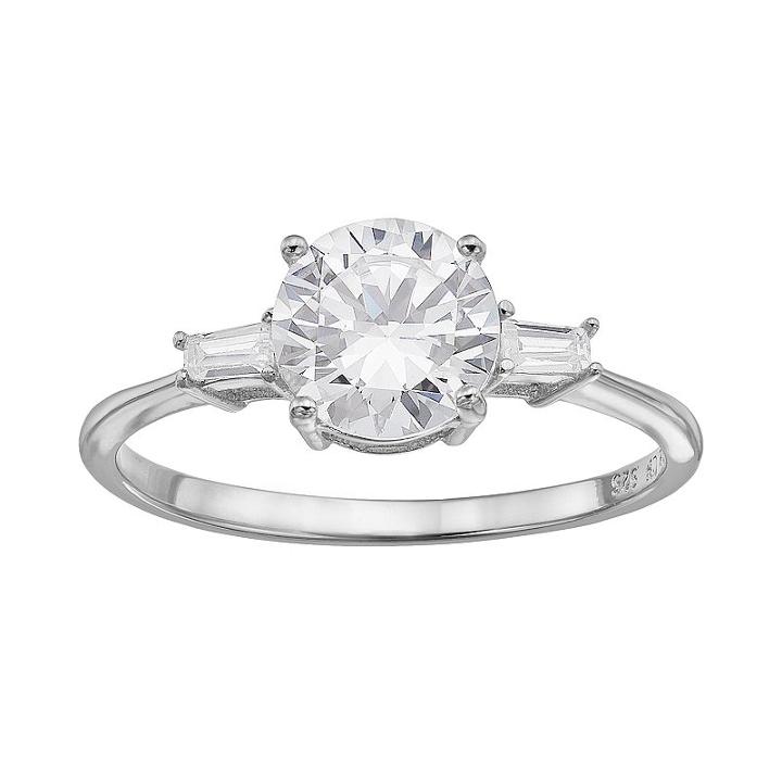 Cubic Zirconia Sterling Silver 3-stone Ring, Women's, Size: 9, Grey