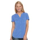 Women's Croft & Barrow&reg; Knit Button-front Shirt, Size: Medium, Blue (navy)