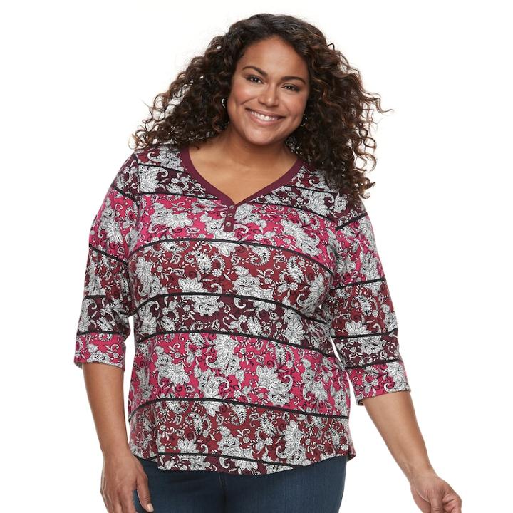 Plus Size Croft & Barrow&reg; Solid V-neck Tee, Women's, Size: 1xl, Med Purple