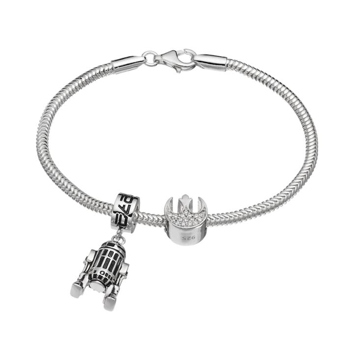Star Wars Sterling Silver R2-d2 Charm Bracelet Set, Women's, Grey