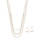 Brown Long Beaded Multi Strand Necklace & Drop Earring Set, Women's