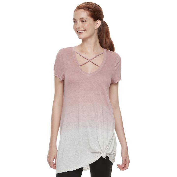 Juniors' Miss Chievous Cross Front Dip Dye Tee, Teens, Size: Xs, Light Pink