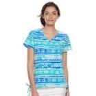 Women's Caribbean Joe Printed Drawstring V-neck Tee, Size: Large, Blue Other