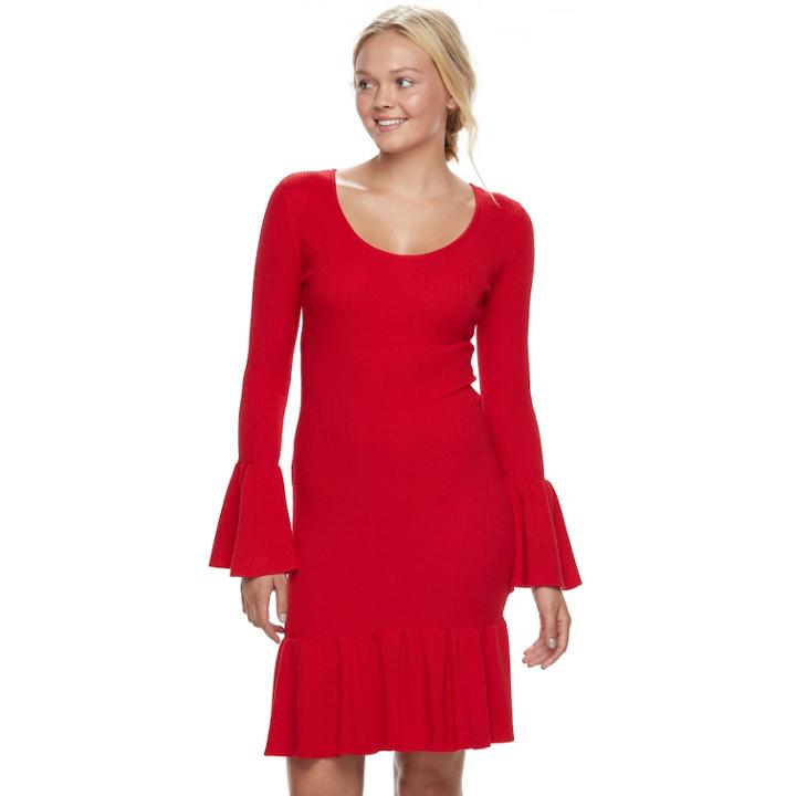 Juniors' Almost Famous Bell Sleeve Sweater Dress, Teens, Size: Medium, Light Red