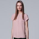 Petite Simply Vera Vera Wang Essential Popover Top, Women's, Size: S Petite, Lt Purple