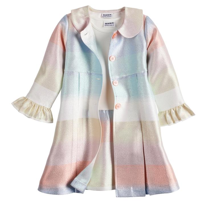 Girls 4-6x Blueberi Boulevard Multi-striped Coat & Dress Set, Size: 6, Multi