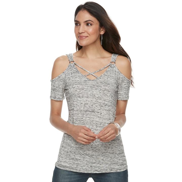 Women's Rock & Republic&reg; Strappy Cold-shoulder Top, Size: Xs, Black