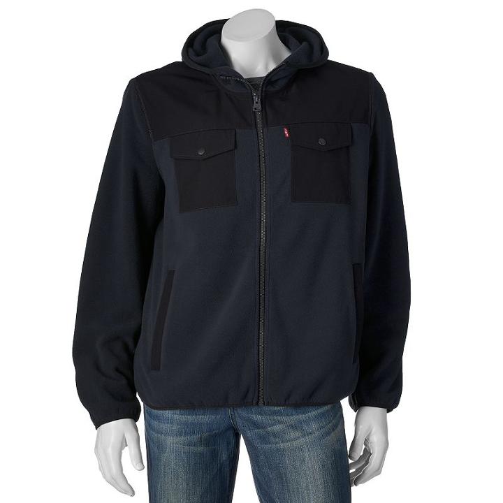 Men's Levi's&reg; Fleece Mixed Media Hooded Jacket, Size: Xxl, Blue (navy)