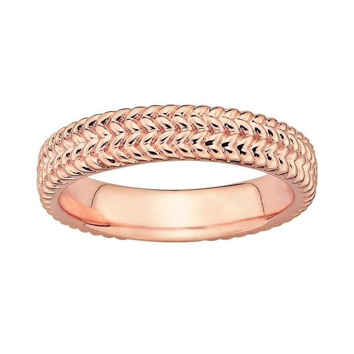 Stacks And Stones 18k Rose Gold Over Silver Herringbone Stack Ring, Women's, Size: 7, Grey