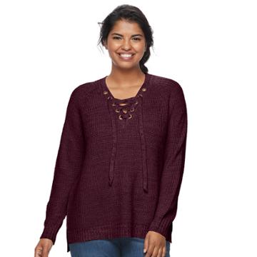 Juniors' Plus Size It's Our Time Lace-up Sweater, Teens, Size: 2xl, Drk Purple