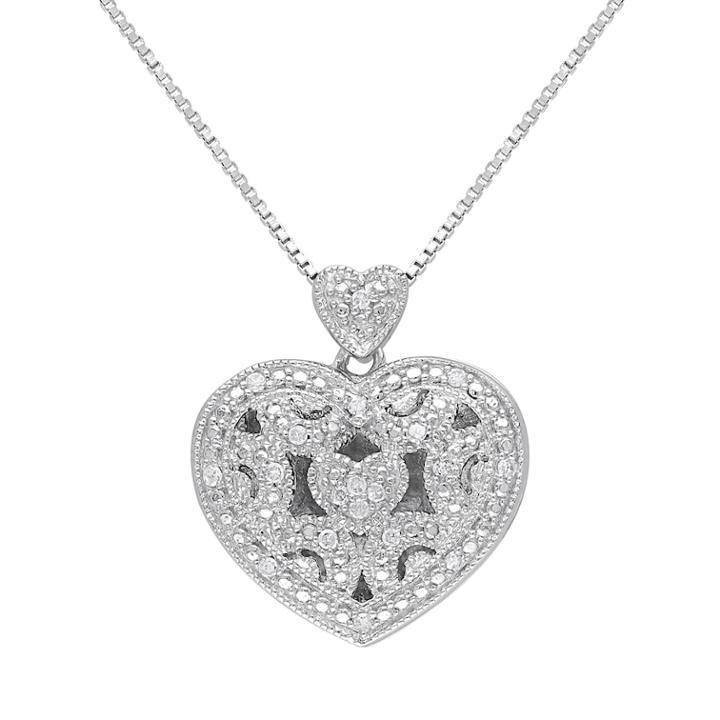 Stella Grace Diamond Accent Sterling Silver Filigree Heart Locket Necklace, Women's, Size: 18, White