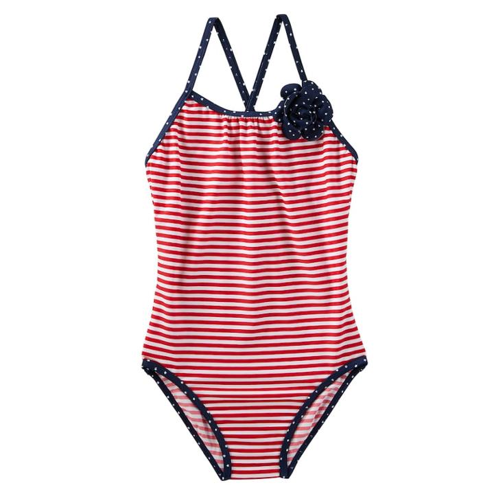 Girls 4-8 Oshkosh B'gosh&reg; Ruby White Striped One-piece Swimsuit, Size: 4-5, Multi