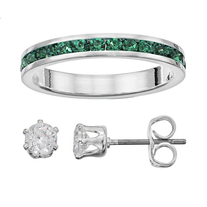 City By City Ring & Stud Earring Set, Women's, Size: 7, Dark Green