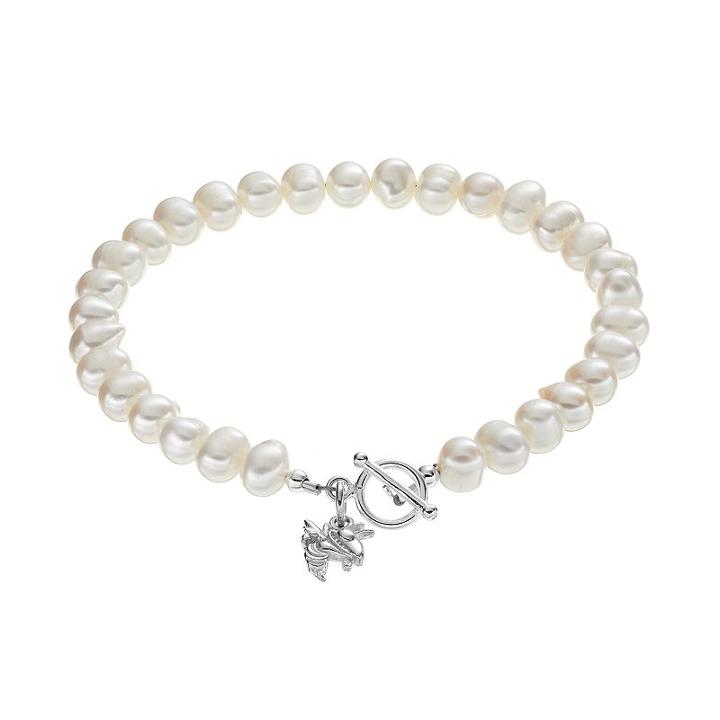 Dayna U Georgia Tech Yellow Jackets Sterling Silver Freshwater Cultured Pearl Toggle Bracelet, Women's, Size: 8, White