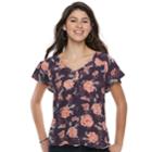 Juniors' Grayson Threads Floral Flutter Sleeve Top, Teens, Size: Medium, Drk Purple