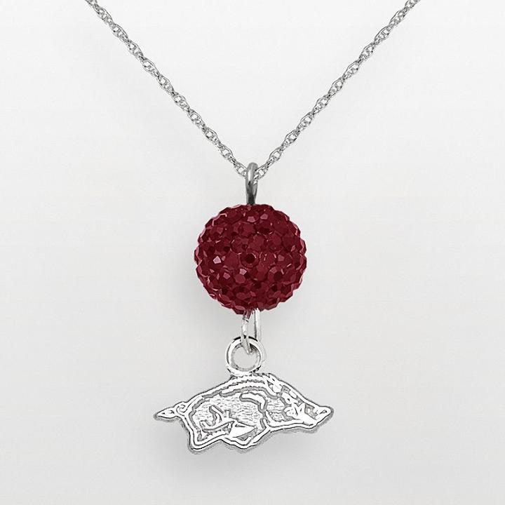 Arkansas Razorbacks Sterling Silver Crystal Logo Y Necklace, Women's, Red