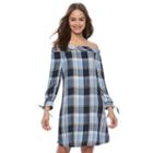 Juniors' So&reg; Plaid Off The Shoulder Dress, Girl's, Size: Xl, Light Blue