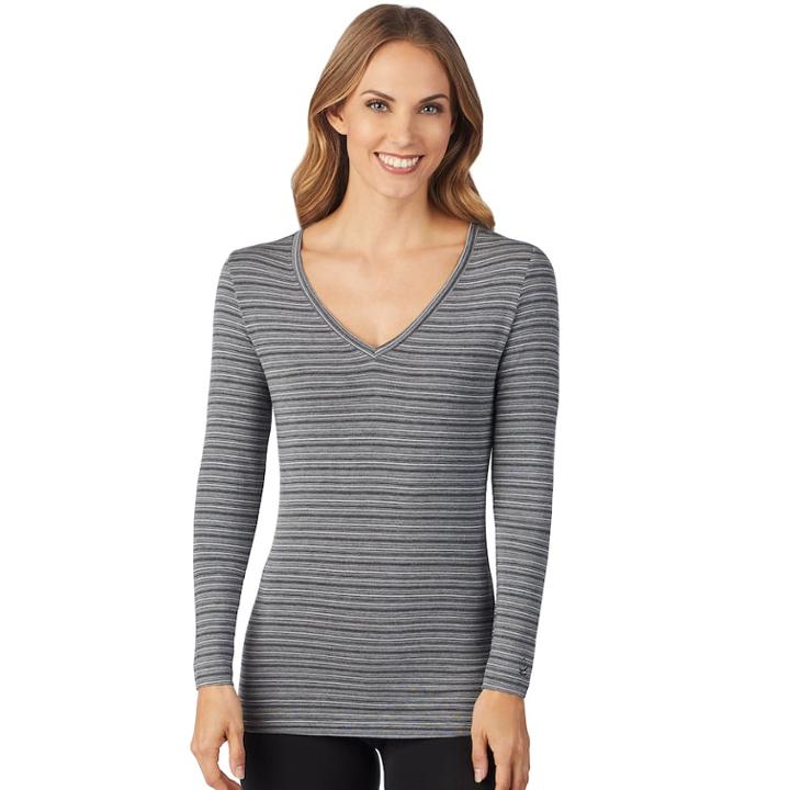Women's Cuddl Duds Softwear V-neck Top, Size: Xs, Grey