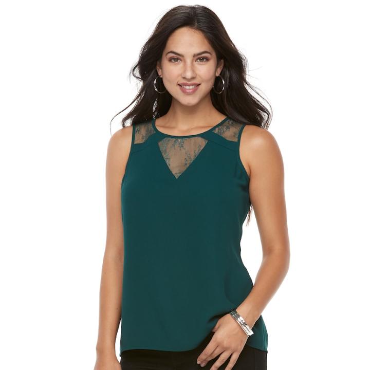 Women's Apt. 9&reg; Lace Inset Sleeveless Top, Size: Large, Green