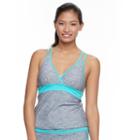 Women's Free Country Printed Strappy-back Tankini Top, Size: Large, Grey Other