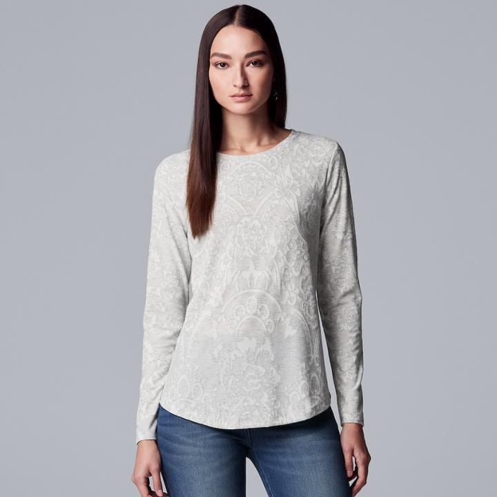 Women's Simply Vera Vera Wang Floral Lace Tee, Size: Small, Light Grey