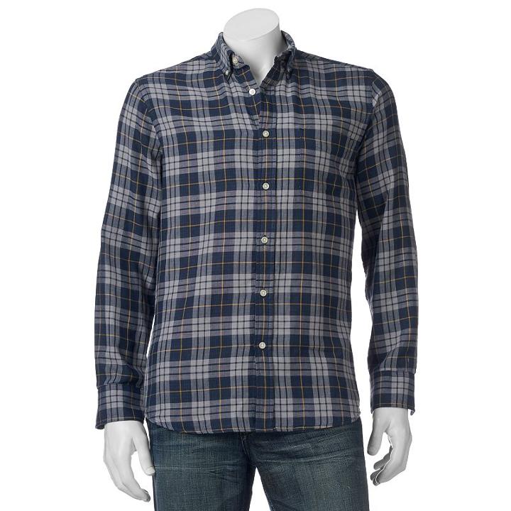 Men's Sonoma Goods For Life&trade; Double-weave Button-down Shirt, Size: Medium, Dark Blue