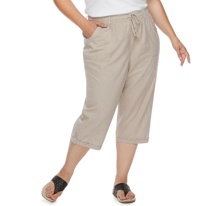 Plus Size Gloria Vanderbilt Thea Sheeting Button-tab Capris, Women's, Size: 1xl, Med Beige