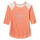 Girls Plus Size Mudd&reg; Raglan Lace High-low Graphic Tee, Girl's, Size: 20 1/2, Lt Orange