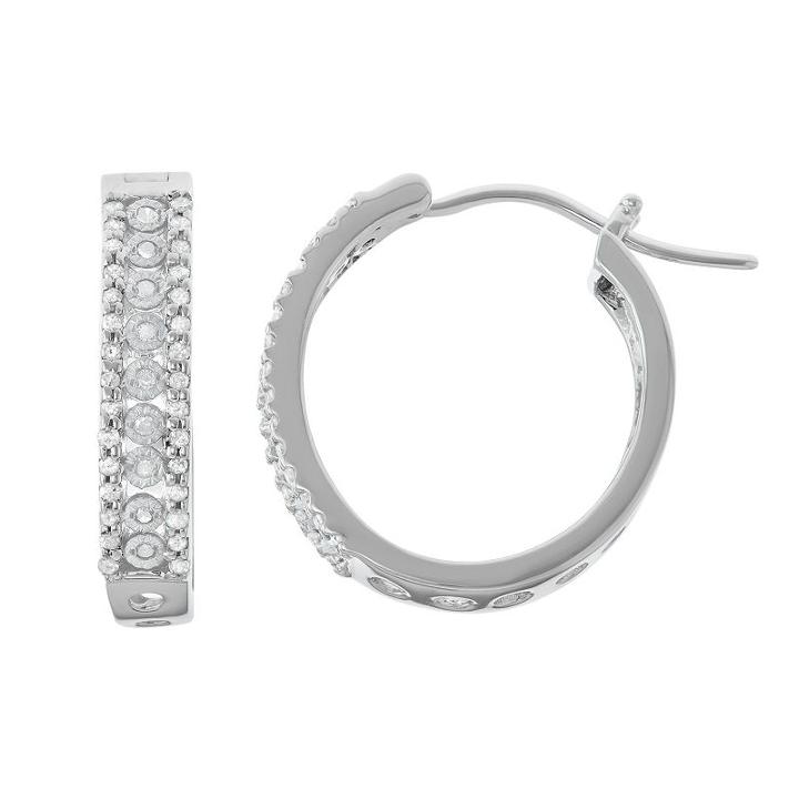 Sterling Silver 3/8 Carat T.w. Diamond Hoop Earrings, Women's, White