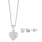 Charming Girl Kids' Cubic Zirconia Heart Pendant & Stud Earring Set, White