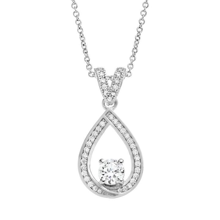 The Silver Lining Cubic Zirconia Silver Tone Teardrop Pendant Necklace, Women's, Size: 18, White