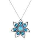 Sterling Silver Blue Quartz Flower Pendant Necklace, Women's, Size: 18