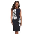 Women's Nina Leonard Floral Applique Sheath Dress, Size: Xl, Blue (navy)