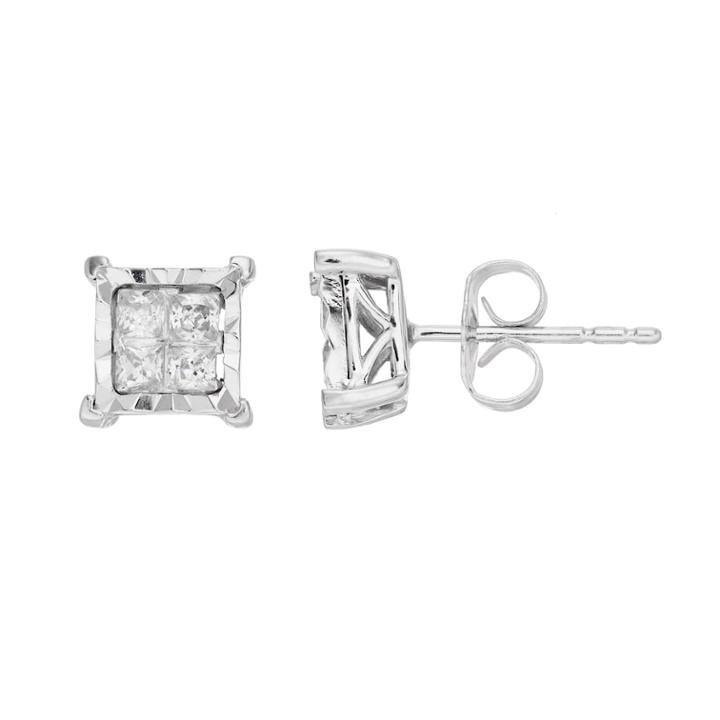 10k White Gold 1/2 Carat T.w. Diamond Princess Stud Earrings, Women's