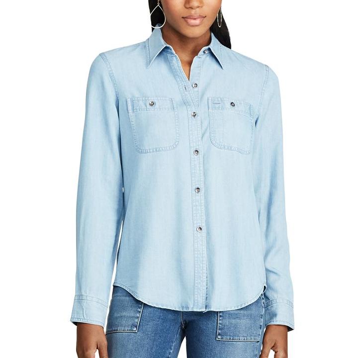 Women's Chaps Button-down Jean Shirt, Size: Large, Blue