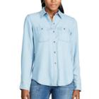 Women's Chaps Button-down Jean Shirt, Size: Large, Blue